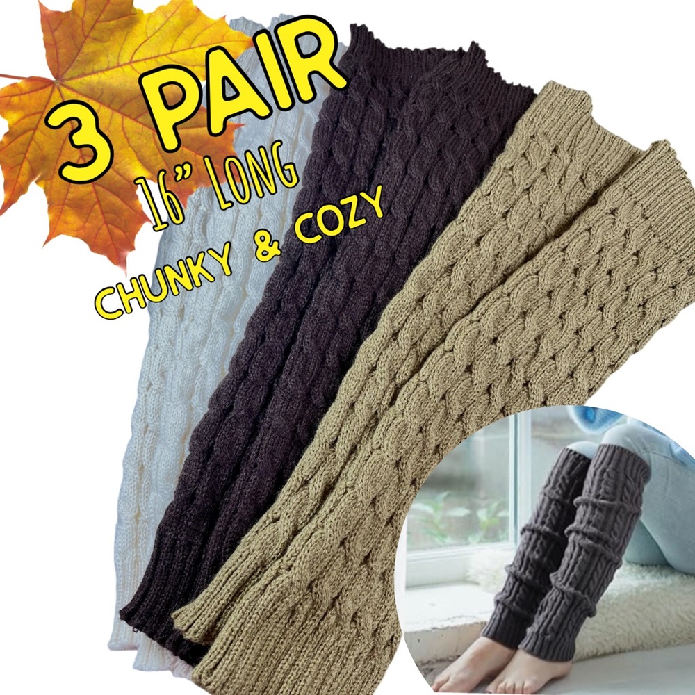 🌟BACK IN STOCK! 3 PAIR 16” Cable Knit Leg Warmers